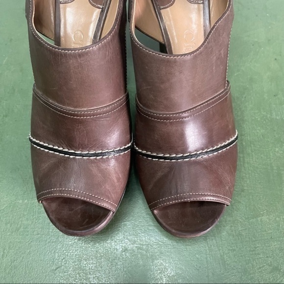 Chloe Stacked Heel Wedges w Peep Toes in Leather - Picture 2 of 13